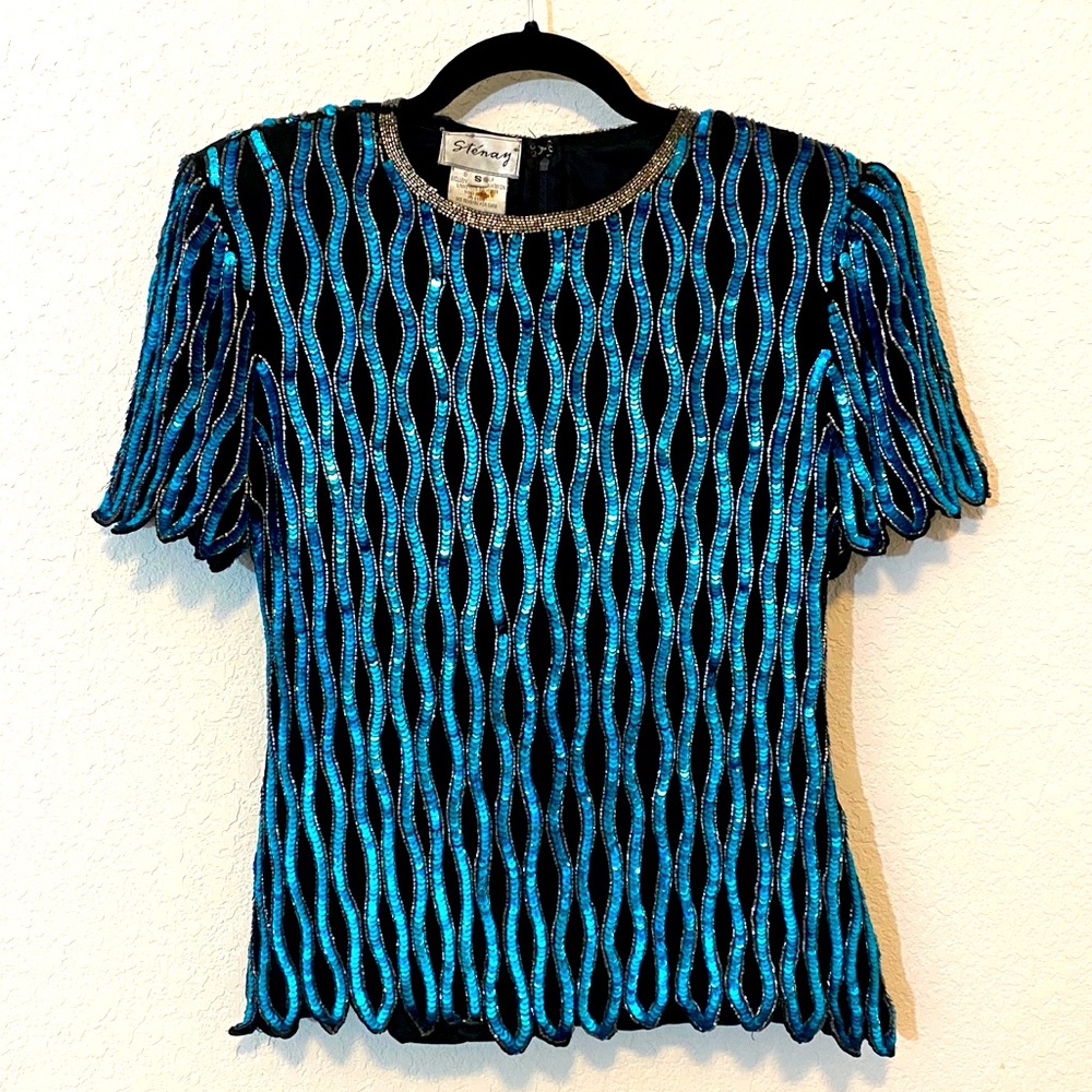 Vintage 80s Silk Sequined Top Size Small